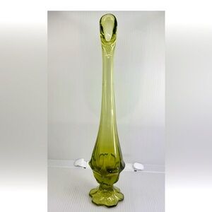 Fenton 13” Tall Swung Flower Vase Green Vintage Floral Shaped Base
